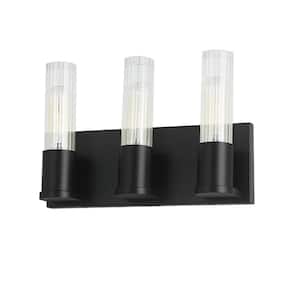 Tube 12.75 in. 3 Light Matte Black Vanity Light with Clear Glass Shade