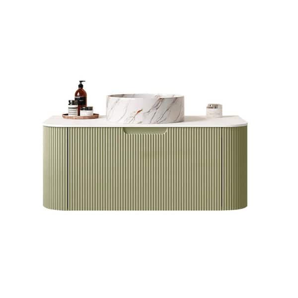 36 in. Wall-Mounted Light Green Bath Vanity with White Engineered Marble Top Pre-Assembled