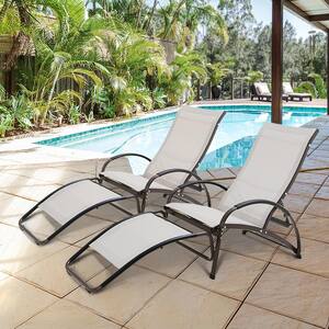 2-Piece Aluminum Adjustable Outdoor Chaise Lounge in Tan