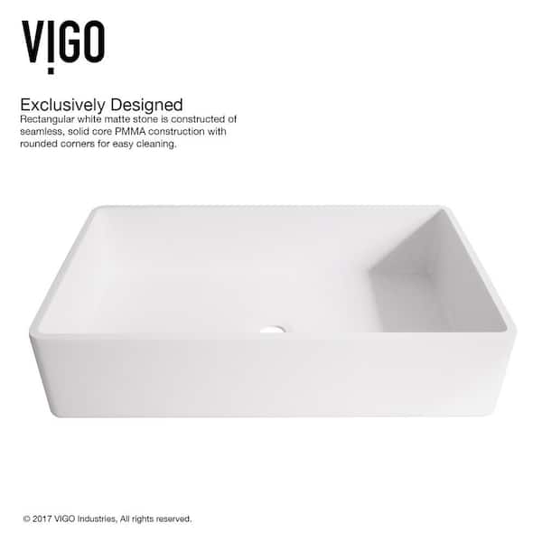 VIGO Magnolia Handmade Countertop White Matte Stone Rectangle Vessel Bathroom Sink in Matte White VIGO Magnolia Handmade Countertop White Matte Stone Rectangle Vessel Bathroom Sink in Matte White