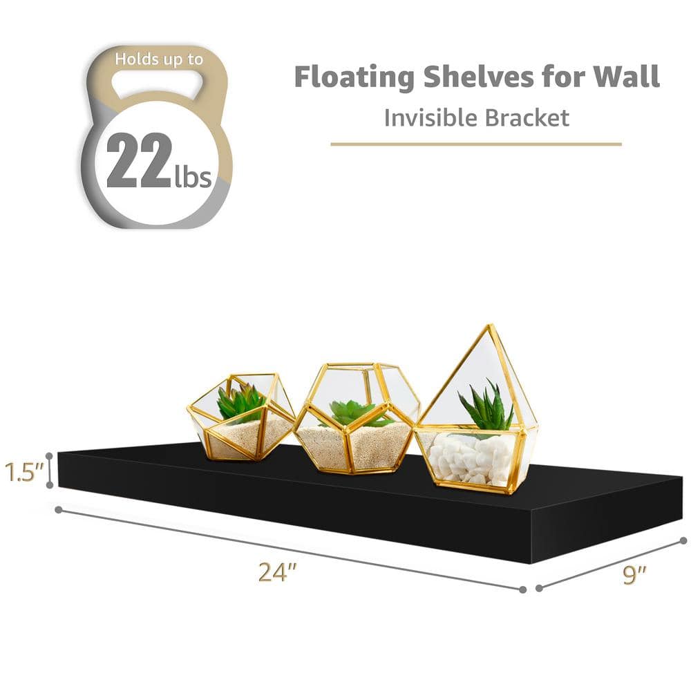 Black Faux Wood Floating Wall Shelves Set of 4