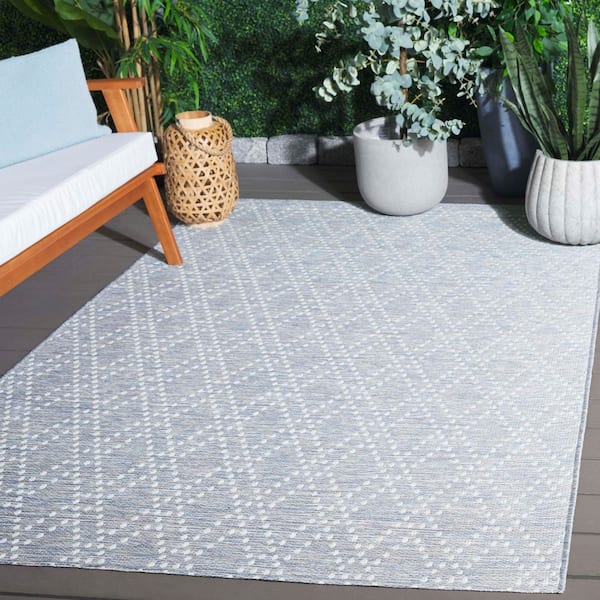 Sunset Blue/Lavender 9 ft. x 12 ft. Geometric Diamond Indoor/Outdoor Area Rug