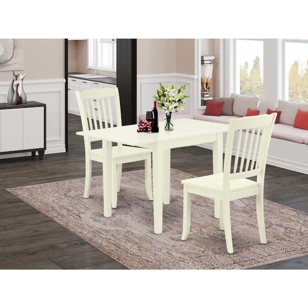 East West Furniture 3-Piece Linen White Finish Solid Wood Top Dining Table Set