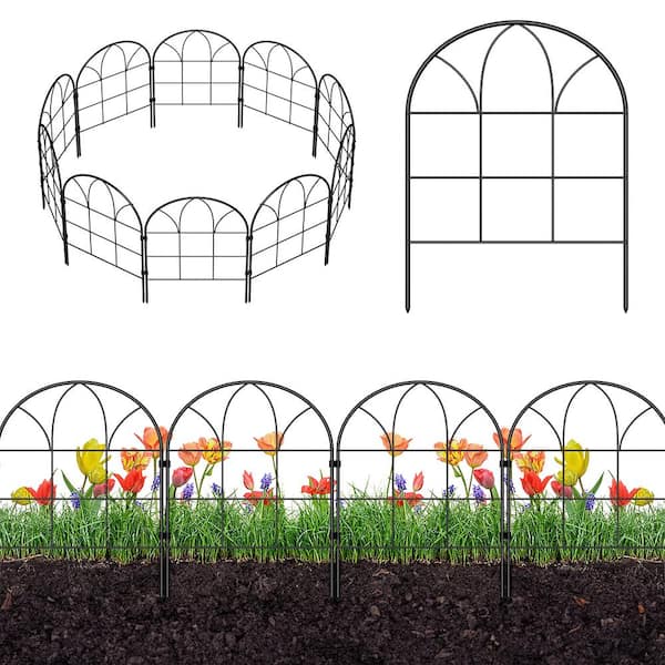 Oumilen 16.5 in. L x 12.6 in. W, No-Dig Fence, Decorative Garden Fence, 6-Panel Model Rustproof Metal Fence (10-Pieces)