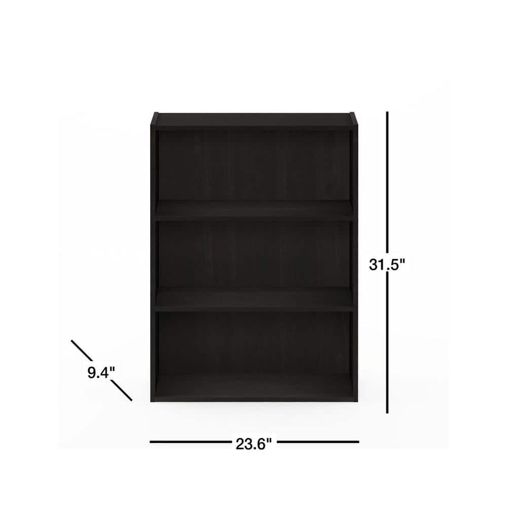 Espresso 3-Tier Wood Open Bookshelf