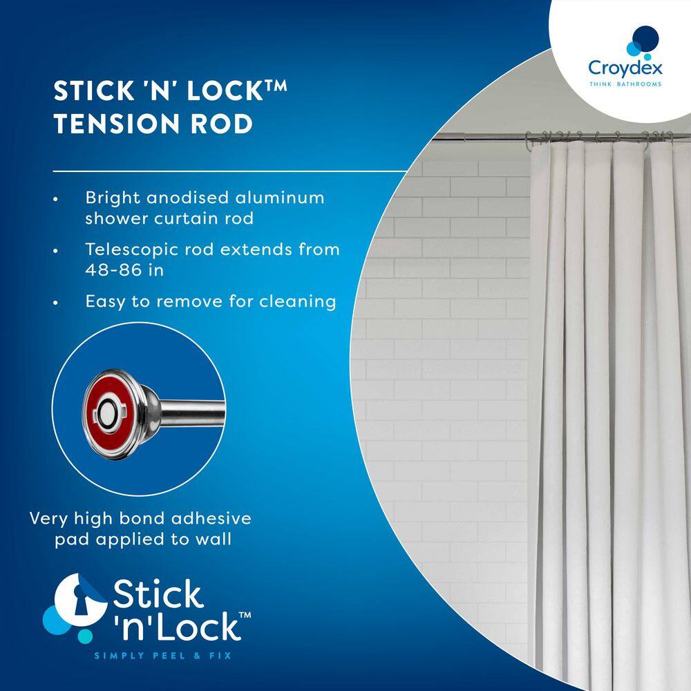 Adjustable Polished Chrome Stainless Steel Tension Shower Rod 48-86in