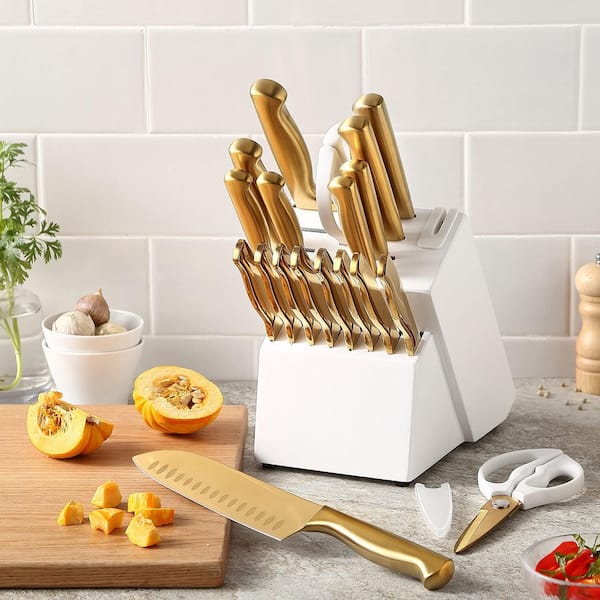 Wudkey 20-Piece Stainless Steel Knife Sets, Golden Titanium German