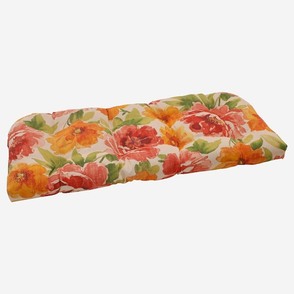 Pillow Perfect Floral Rectangular Outdoor Bench Cushion in Green