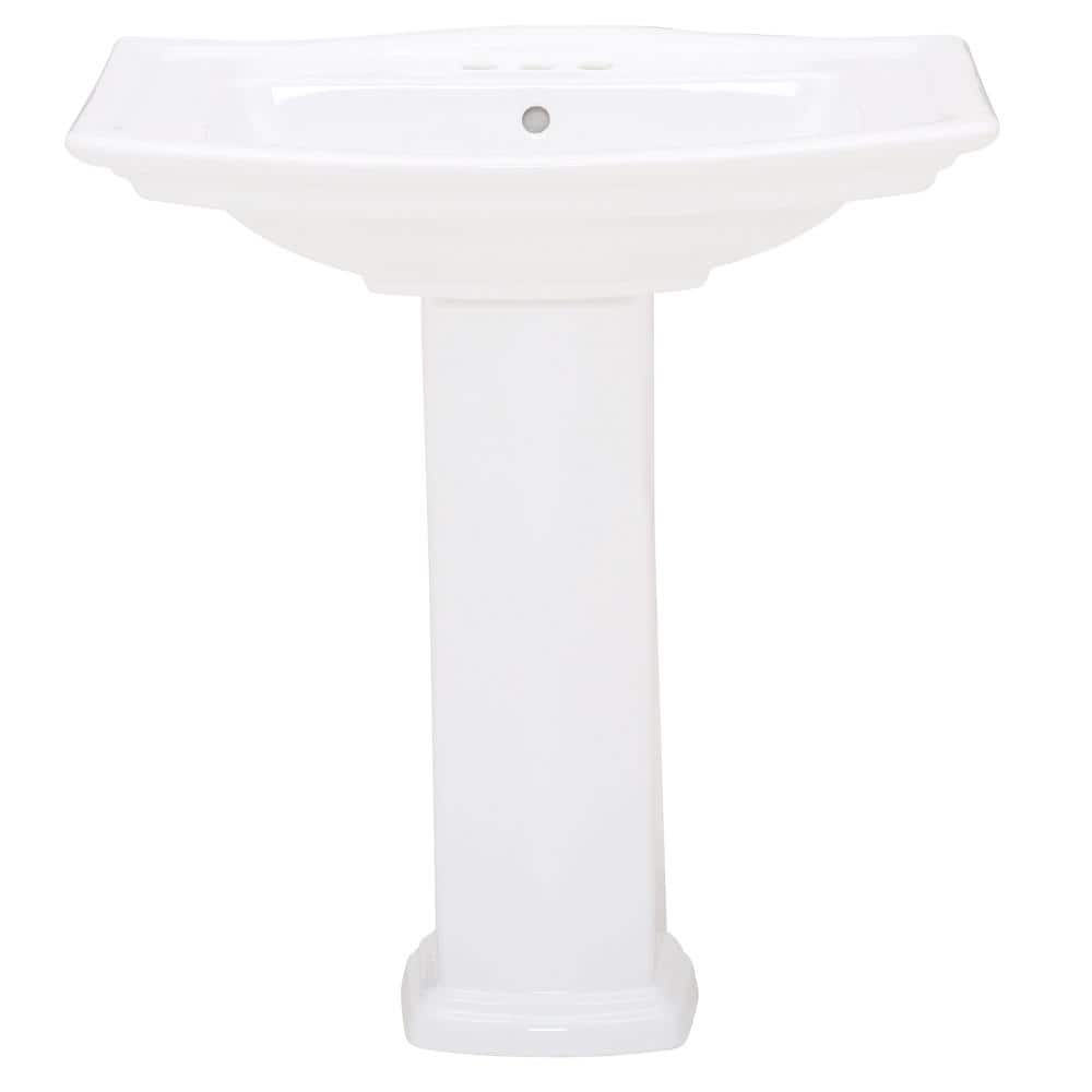 Classic White Ceramic Pedestal Bathroom Sink with Overflow