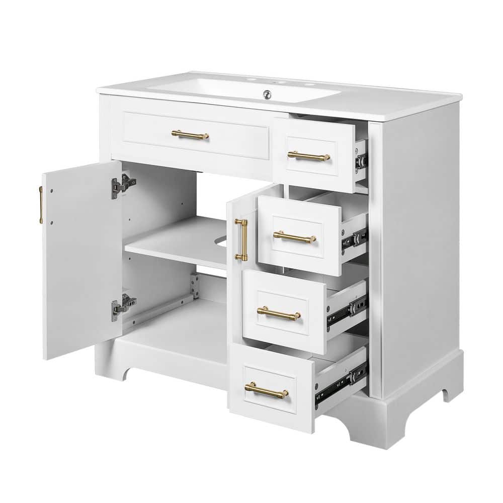 36 in. W Single Sink Freestanding White Bath Vanity with White Ceramic Top and 4 Drawers, Unassembled price history on PriceWatchPro