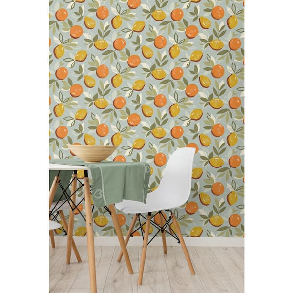 30.75 sq. ft. Daydream Grey Fruit Toss Vinyl Peel and Stick Wallpaper Roll