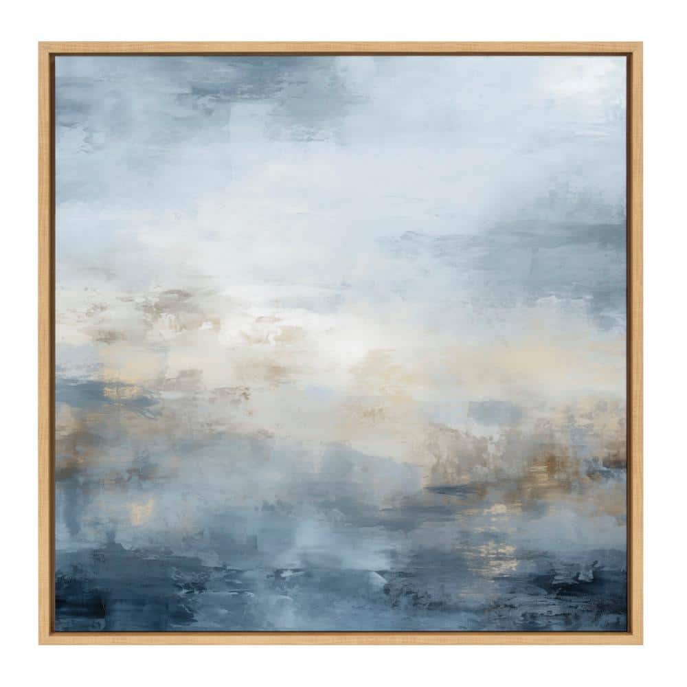 Tonal Blue Abstract Canvas Wall Art with Natural Frame