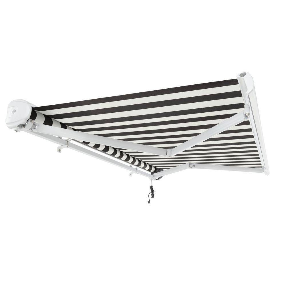 96-inch Black and White Stripe Motorized Patio Awning with Powder Coated Frame