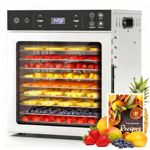 Stainless Steel Food Dehydrator-Premium Electric Dehydrator with 4 Preset, Adjustable Timer & Temperature Control