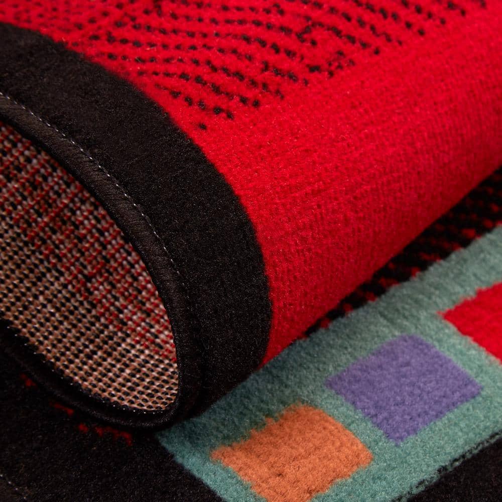 Southwestern Geometric Black and Red Rectangular Area Rug