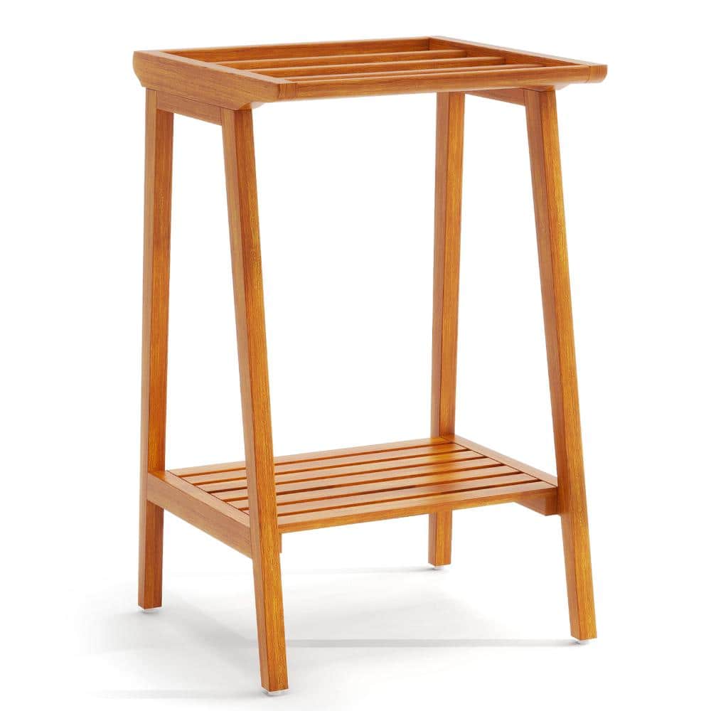 Freestanding Teak Towel Rack, 19.5 x 31.5 in. 5-Bar Bathroom Drying Stand with Storage Shelf price history on PriceWatchPro