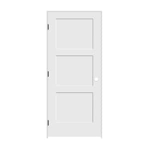 18 in. x 80 in. 3 Panel Right Hand Solid Wood Primed White MDF Single Prehung Interior Door with Matte Black Hinges