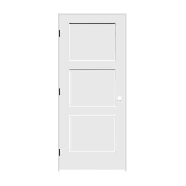 CODEL DOORS 18 in. x 80 in. 3 Panel Right Hand Solid Wood Primed White MDF Single Prehung Interior Door with Matte Black Hinges