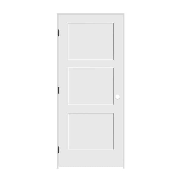 CODEL DOORS 34 in. x 80 in. 3 Panel Right Hand Solid Wood Primed White MDF Single Prehung Interior Door with Matte Black Hinges