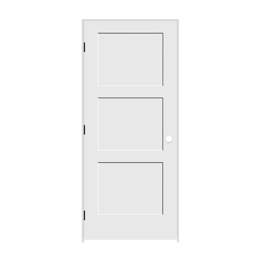 26 in. x 80 in. 3 Panel Right Hand Solid Wood Primed White MDF Single Prehu