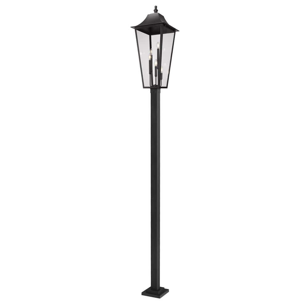 Gannon 5-Light Black Stainless Steel Hardwired Outdoor Marine Grade Post-Li