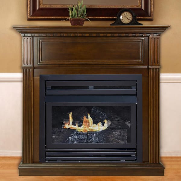 Pleasant Hearth 27,500 BTU 42 in. Convertible Ventless Natural Gas Fireplace in Cherry