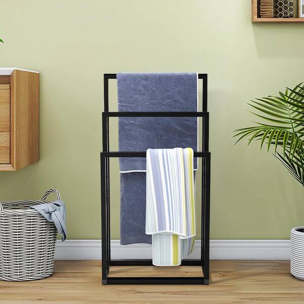 Metal Freestanding Towel Rack 3 Tiers Hand Towel Holder Organizer for Bathroom Accessories - Black