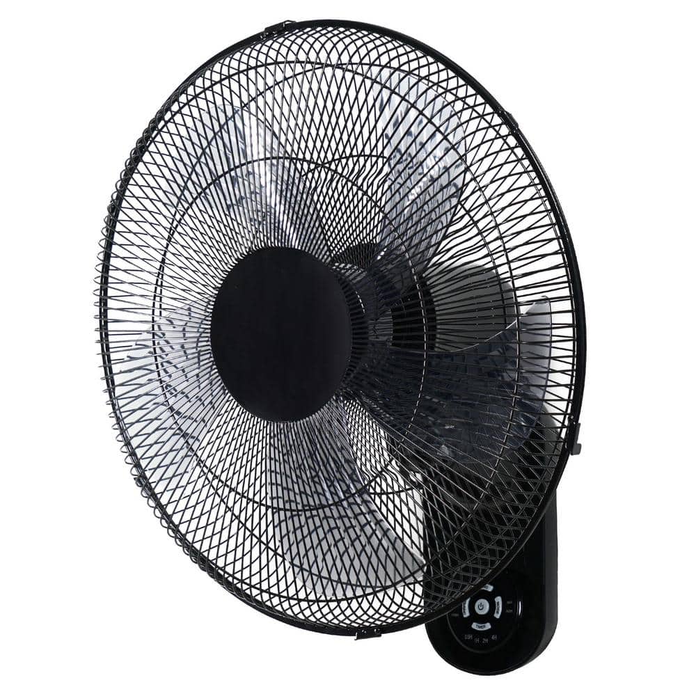 Oscillating 18 in. 3-Fan Speeds Wall Fan in Black with Timer, Remote Contro