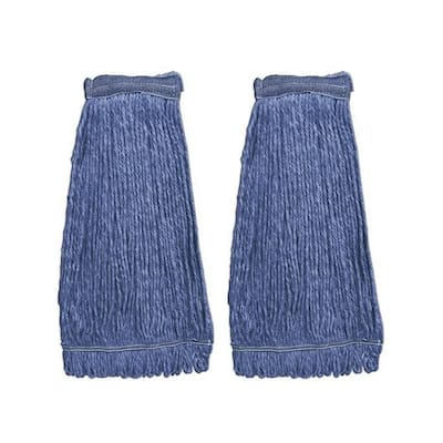 Blue, Mop Head Replacement, Wet Industrial Cotton Looped End String Cleaning Flat Mop Head Refill (2-Pack)