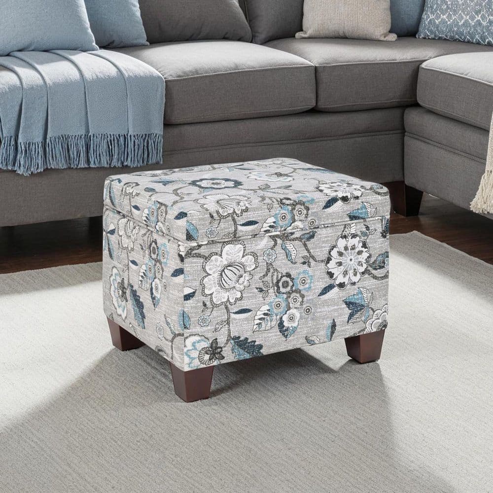 Convenience Concepts Madison Gray Flora Fabric Storage Ottoman R9