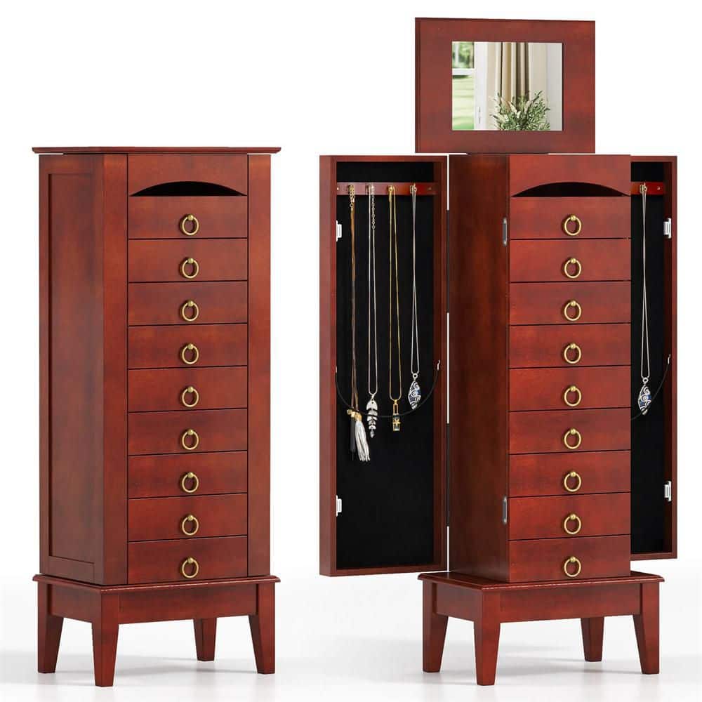 Walnut Wooden Jewelry Box Cabinet Armoire Storage Box
