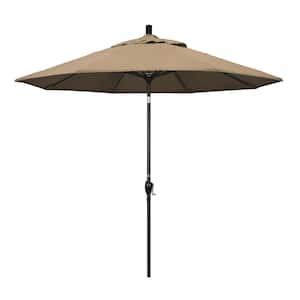 9 ft. Black Aluminum Pole Market Aluminum Ribs Push Tilt Crank Lift Patio Umbrella in Heather Beige Sunbrella