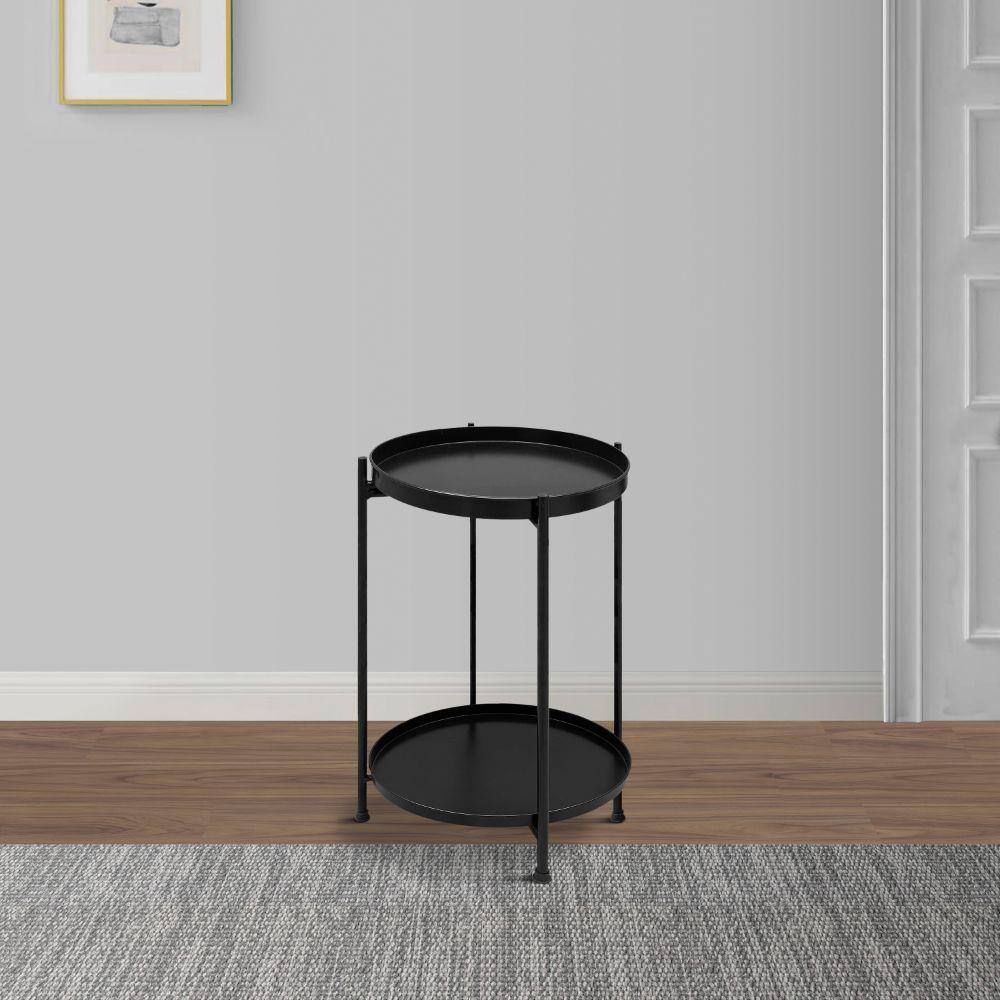 15" Black Metal Round Tray Top Side Table with Foldable Legs