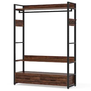 Cynthia Brown Freestanding Garment Rack with 2-Drawers, 6 Hooks, Storage Shelves and Hang Rod