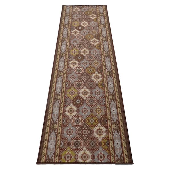 RugStylesOnline Bakhtiari Design Cut to Size Taupe Color 26" Width x Your Choice Length Custom Size Slip Resistant Runner Rug