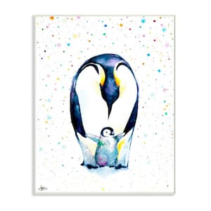 12.5 in. x 18.5 in. "Watercolor Polka Dot Splatter Penguin Mom and Baby Family" by Marc Allante Wood Wall Art