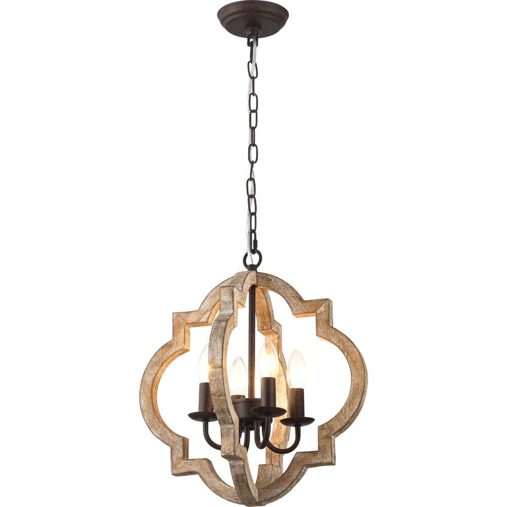 Farmhouse 4 light Weathered Wood Caged Chandelier with Adjustable Hanging Chain for Kitchen Island price history on PriceWatchPro