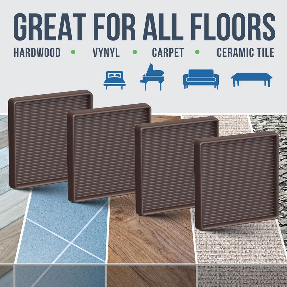 Brown 5" x 5" Non-Slip Rubber Furniture Pads, 4 Pack