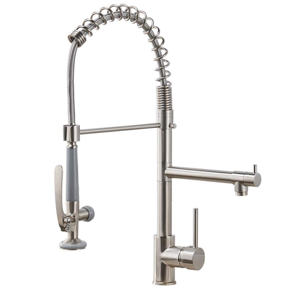 Contemporary Single-Handle Gooseneck Pull-Down Sprayer Kitchen Faucet in Br