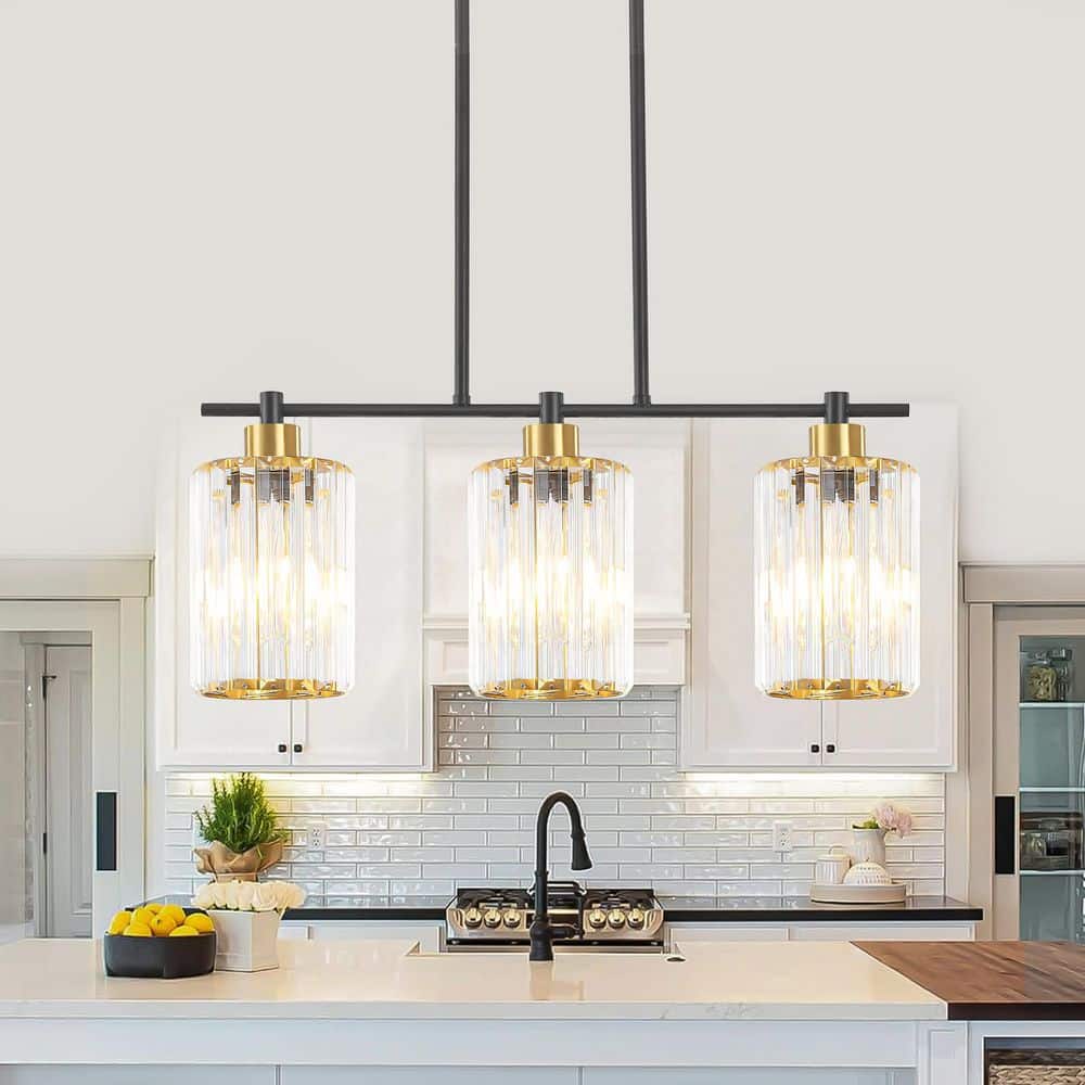ZSMIHDOH 3-Light Black Modern Kitchen Island Crystal Pendant Light
