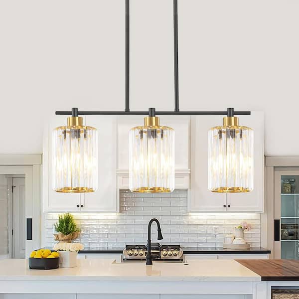 【3個】KSIHIMA PENDANT LIGHT GEM-6961 Black ZSMIHDOH 3-Light Black Modern Kitchen Island Crystal Pendant Light