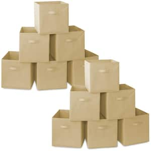 Beige 13 in. x 13 in. Fabric Collapsible Cubes Decorative Basket Storage Bins-Set of 12