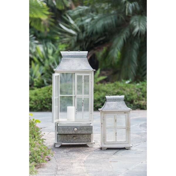 Ivory White Fir Wood Decorative Candle Lantern with 2 Lower