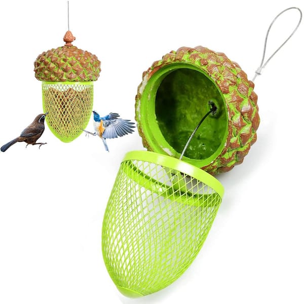 ATENGNES Outdoor Garden Green Hanging Food Dispenser Metal Wild Acorn Bird Feeder Outside Decoration