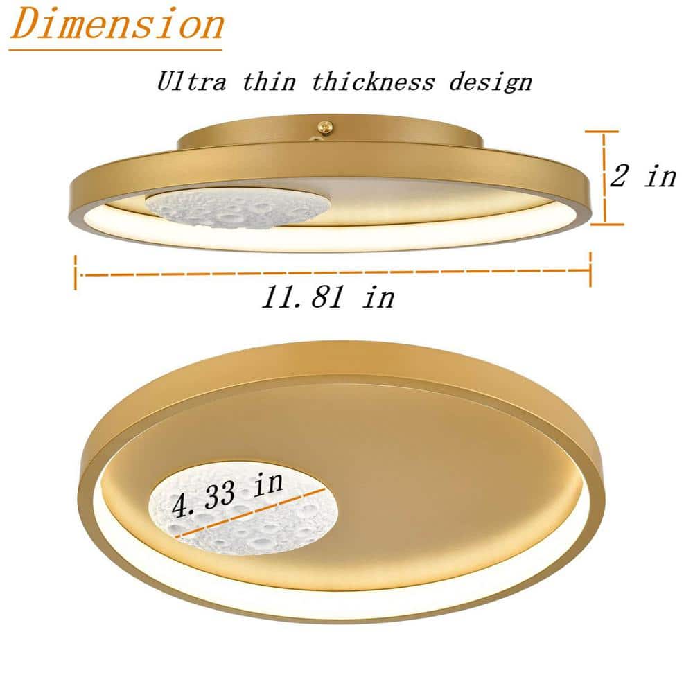 Gold Round Flush Mount LED Ceiling Light with Moon Design