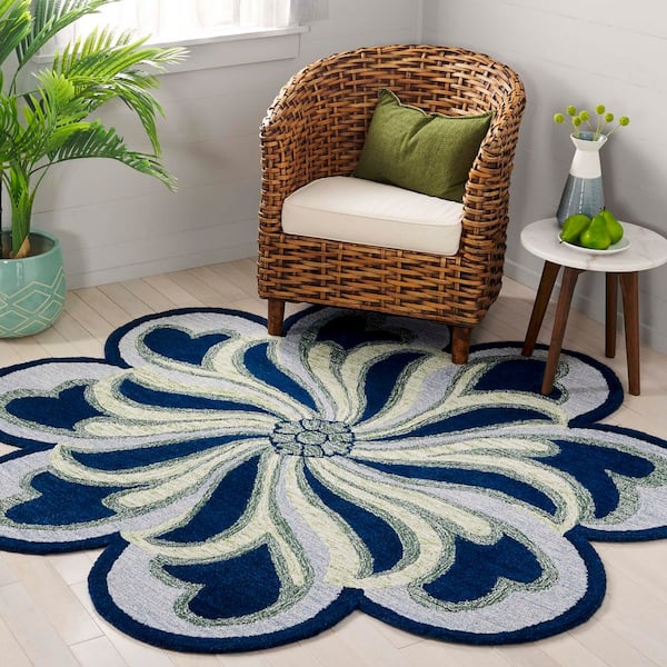 Novelty 6 ft. x 6 ft. Navy/Green Floral Specialty Area Rug
