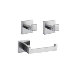 Wall Mounted 3 -Piece Bath Hardware Set with Toilet Paper Holder Towel Hooks in Stainless Steel Brushed Nickel