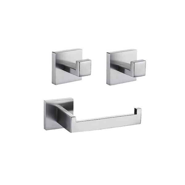 ATKING Wall Mounted 3 -Piece Bath Hardware Set with Toilet Paper Holder Towel Hooks in Stainless Steel Brushed Nickel