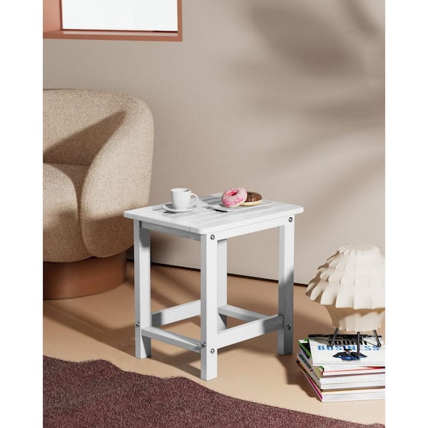 16.73 in. H White Square Single Layer Plastic Adirondack Outdoor Patio Side Table (Set of 2)