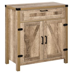 Oak Farmhouse Sideboard Buffet Cabinet, Wooden Accent Cabinet, Kitchen Cabinet with Drawer and Adjustable Shelf